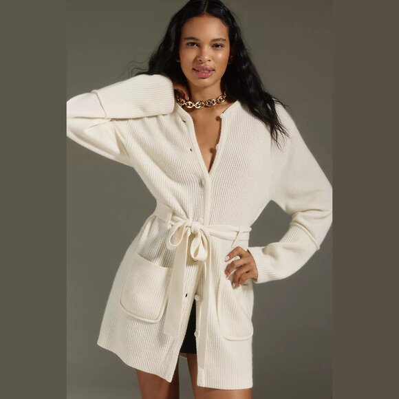 NEW Maeve Size M, Women's Cashmere Belted Cardigan Sweater - Ivory - Picture 1 of 4